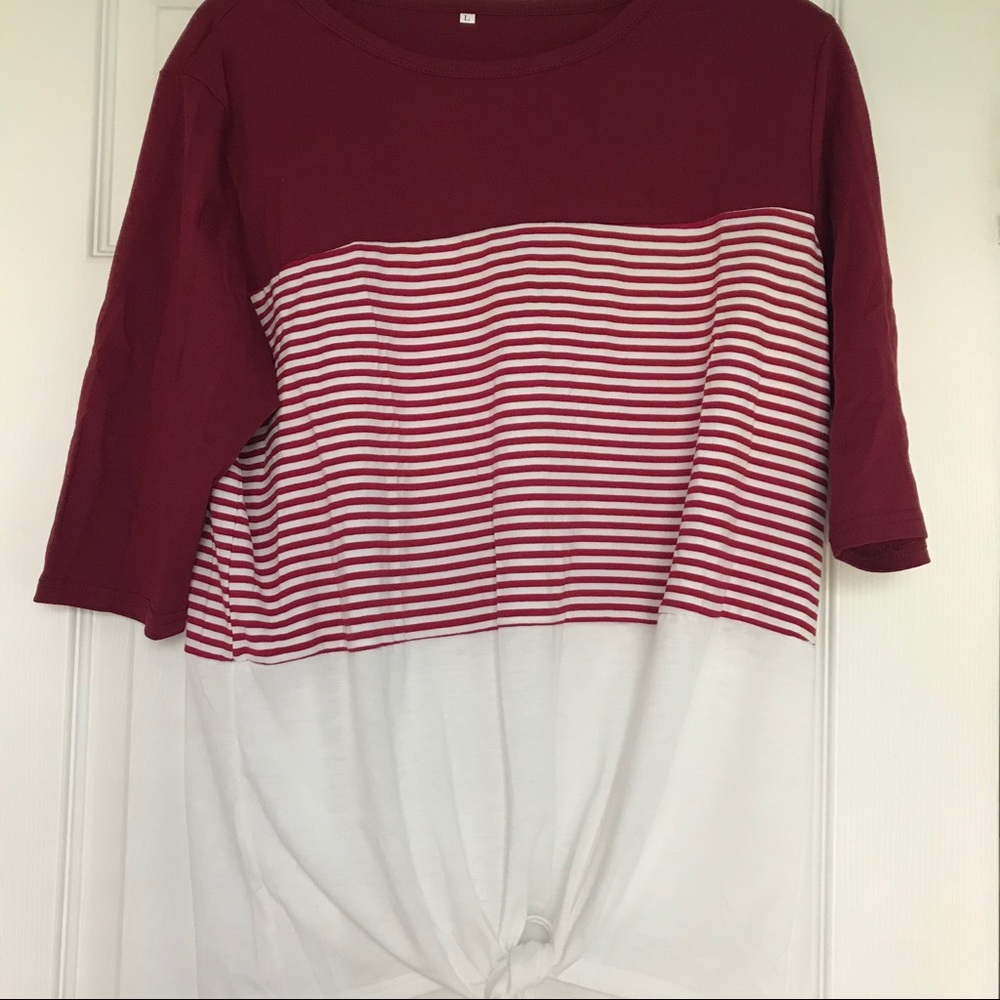 Red and white striped shirt with tie
